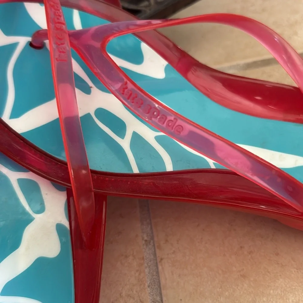 Kate Spade New Stylish Red -Turquoise Flip-Flops Size 10